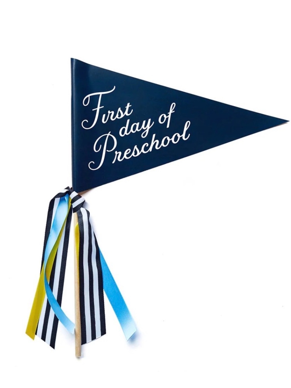 Cheree Berry Paper First Day of Preschool Pennant Flag - Blue and Yellow Ribbons